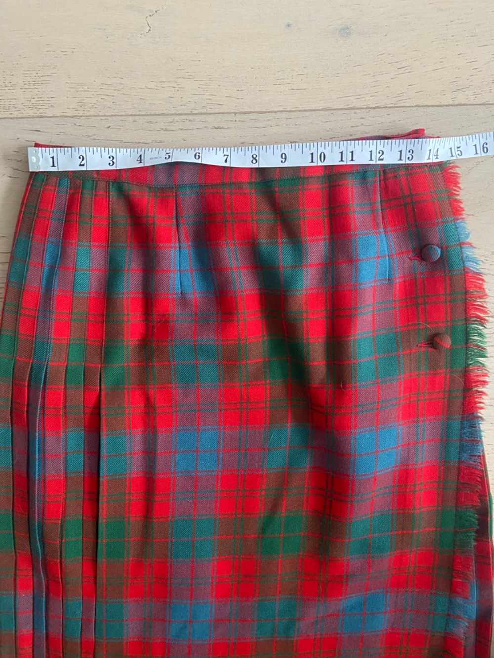 Vintage Wool Tartan Kilt Skirt Maxi Red Green Plaid High Waist 26” Dark Academia - Picture 8 of 9